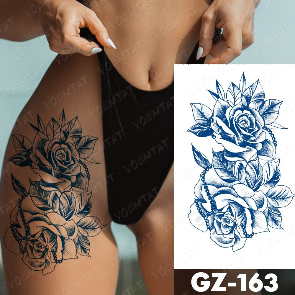 Juice Ink Tattoos Body Art Lasting Waterproof Temporary Tattoo Sticker Rose Flower Pearl Tatoo Arm Fake Butterfly Peony Tatto