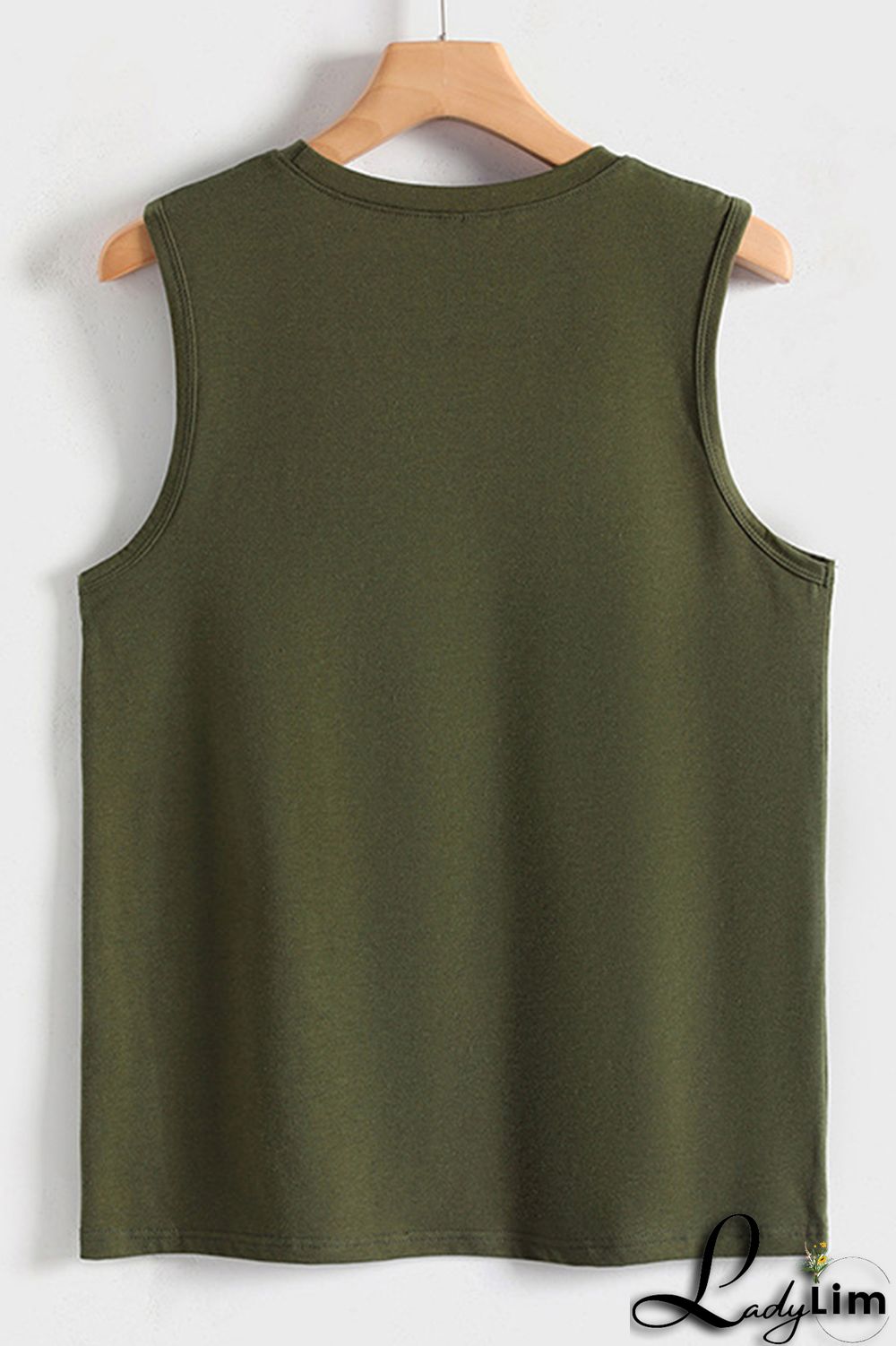 Army Green Fashion Casual Letter Print Basic O Neck Tops