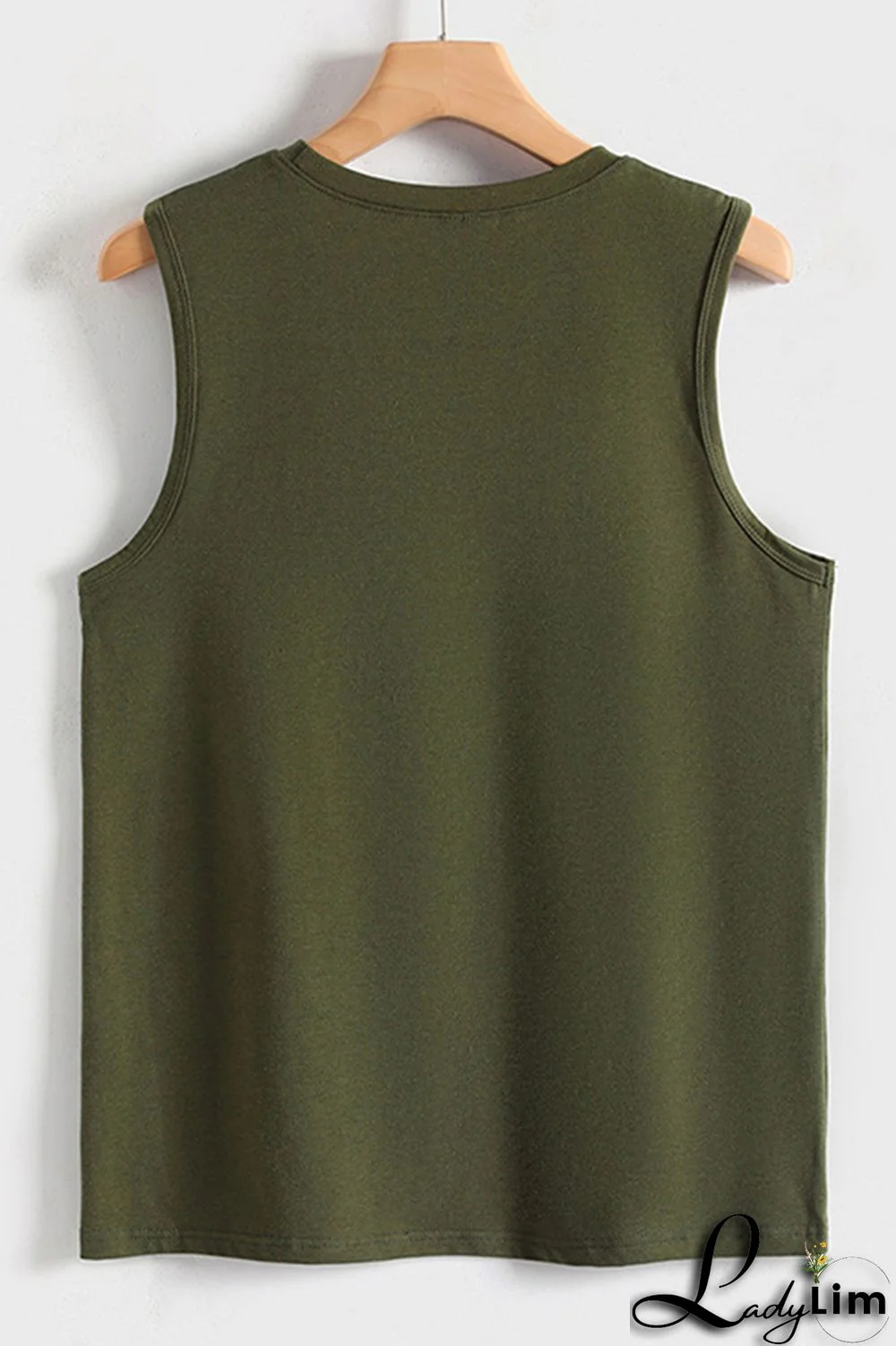 Army Green Fashion Casual Letter Print Basic O Neck Tops