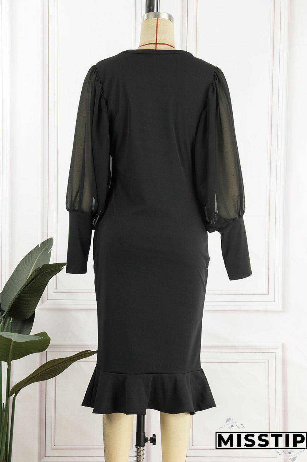 Black Casual Solid Patchwork O Neck Princess Dresses