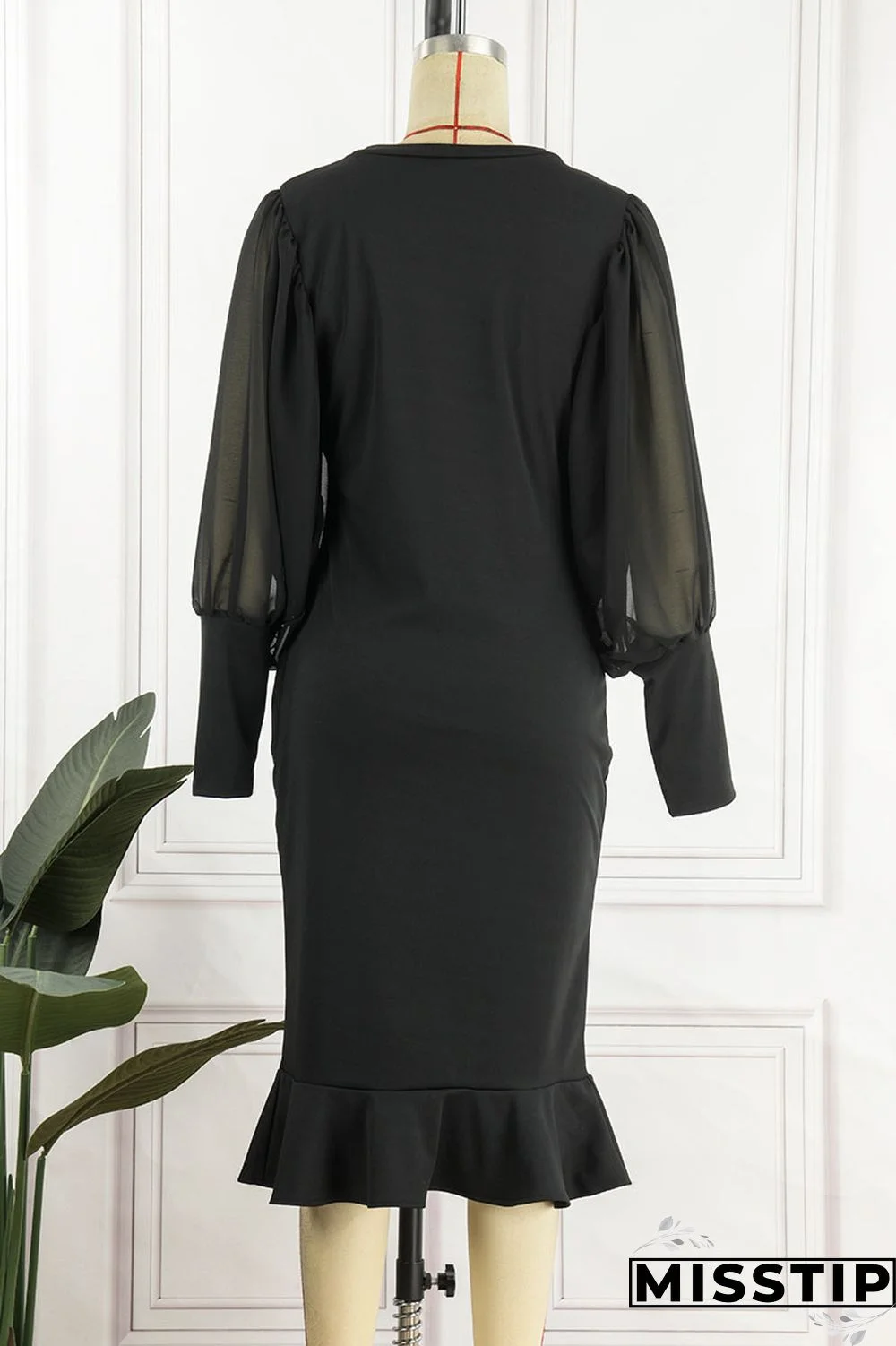 Black Casual Solid Patchwork O Neck Princess Dresses