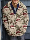 Men's Christmas 3D Pattern Print Casual Zipper Plus Size Knitted Hooded Jacket Coat