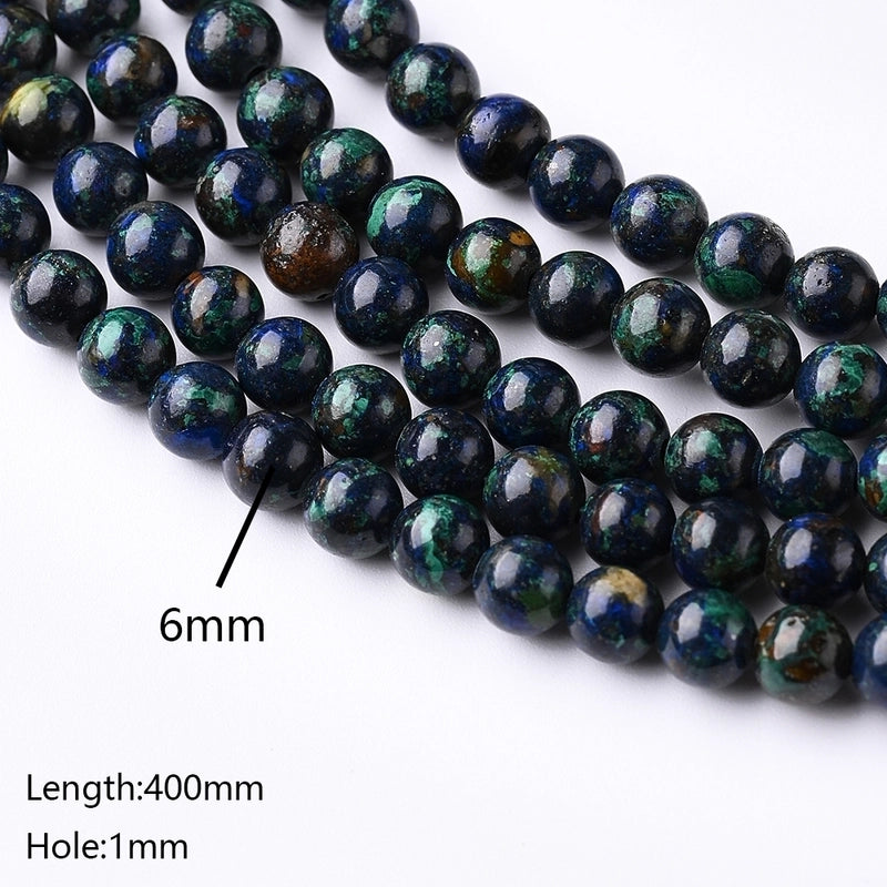 1 Piece 10mm 6mm 8mm Hole Under 1mm Hole 1~1.9mm Natural Stone Azurite Marble Polished Beads