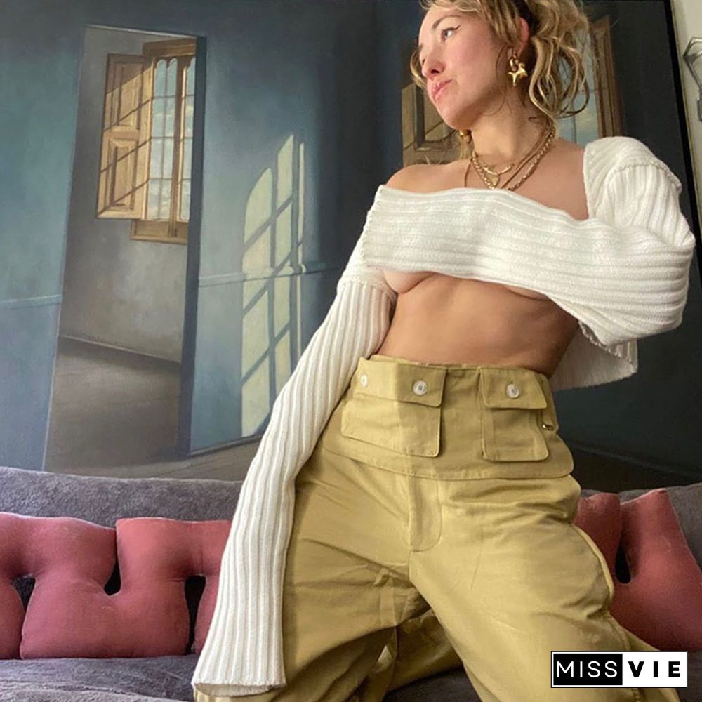 Knitted Cardigans Women Long Sleeve Crop Top Autumn Fashion Casual Sweater Sexy Streetwear Outerwear Female Sweater