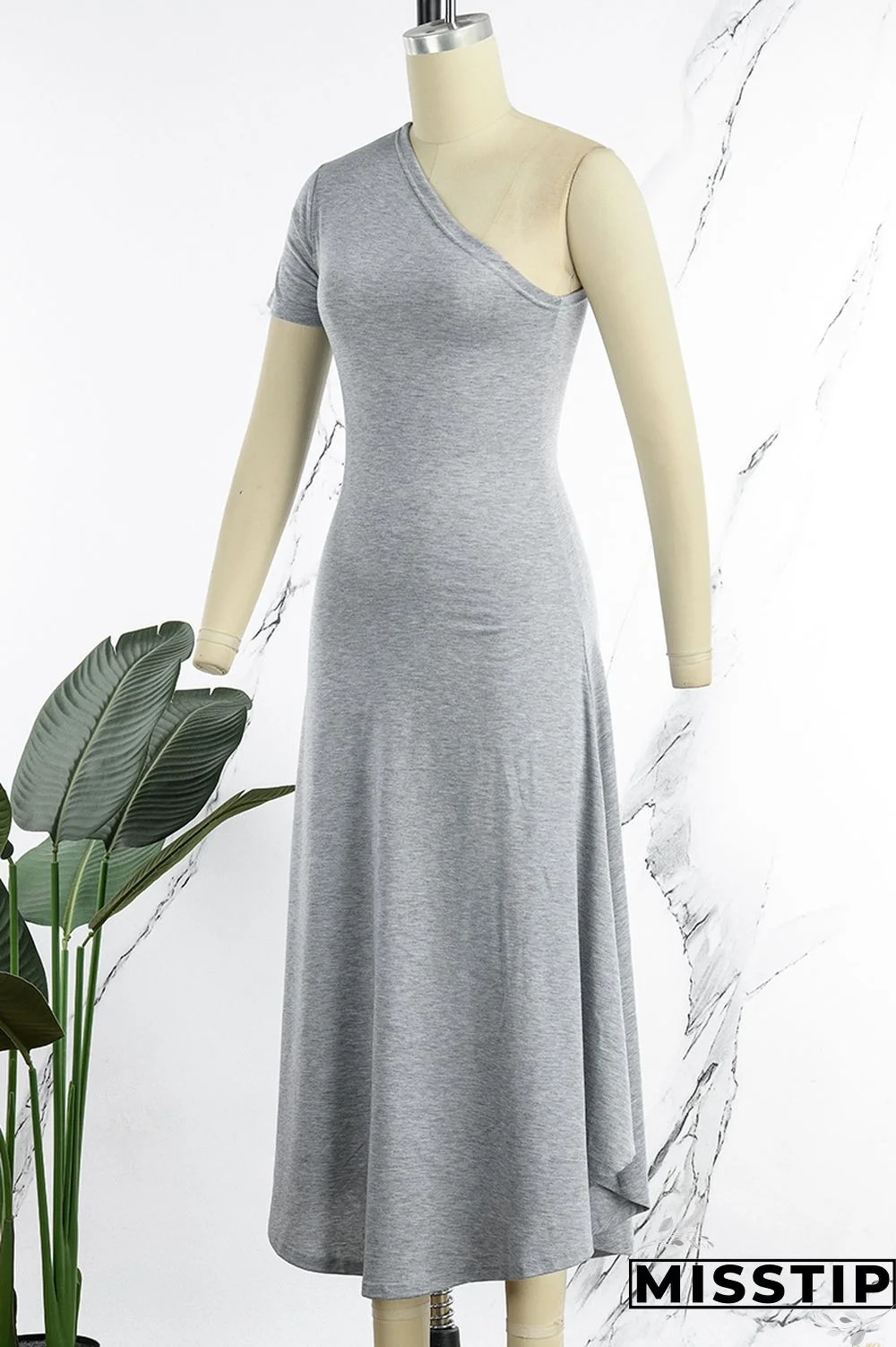 Khaki Casual Solid Patchwork Oblique Collar A Line Dresses