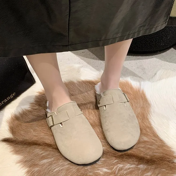Churchf Churchf Slippers Female 43 Large Size Leisure Half Lazy Flat Round Cotton Slippers