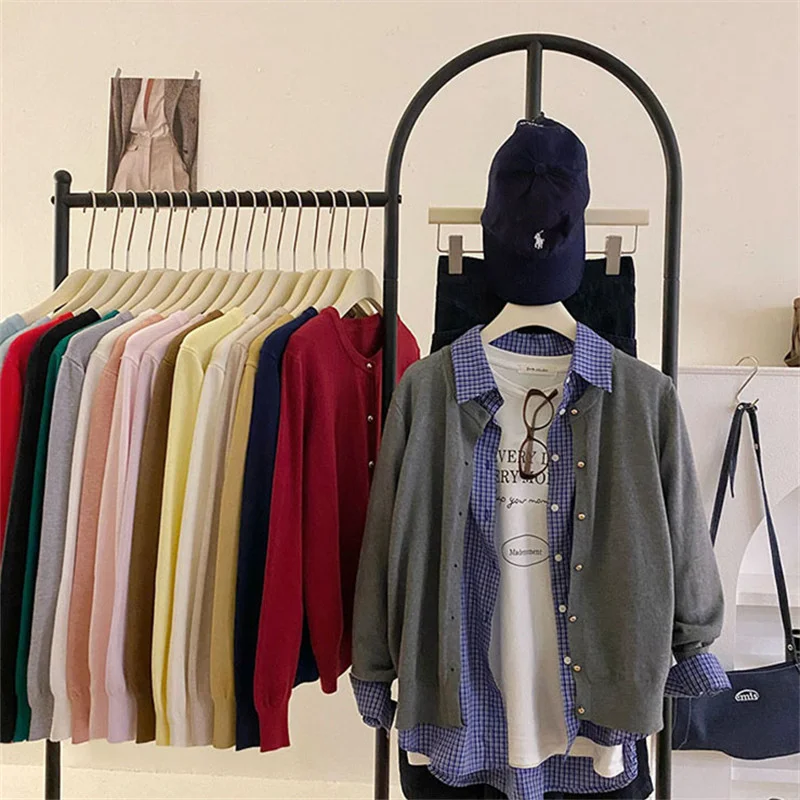 Uveng Uveng Style Gentle Retro Small Gold Button Net Version Long-Sleeved Knitted Shirt Women Autumn Collar Soft Glutinous Sweater Coat