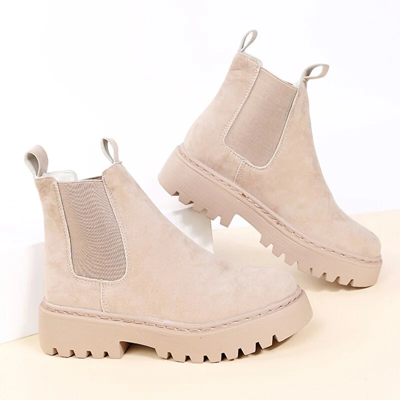 Fashion Chelsea Boots For Women Ankle Boots women 2021 Suede Leather Flat platform Short Boots Ladies shoes Khaki Black Size 42