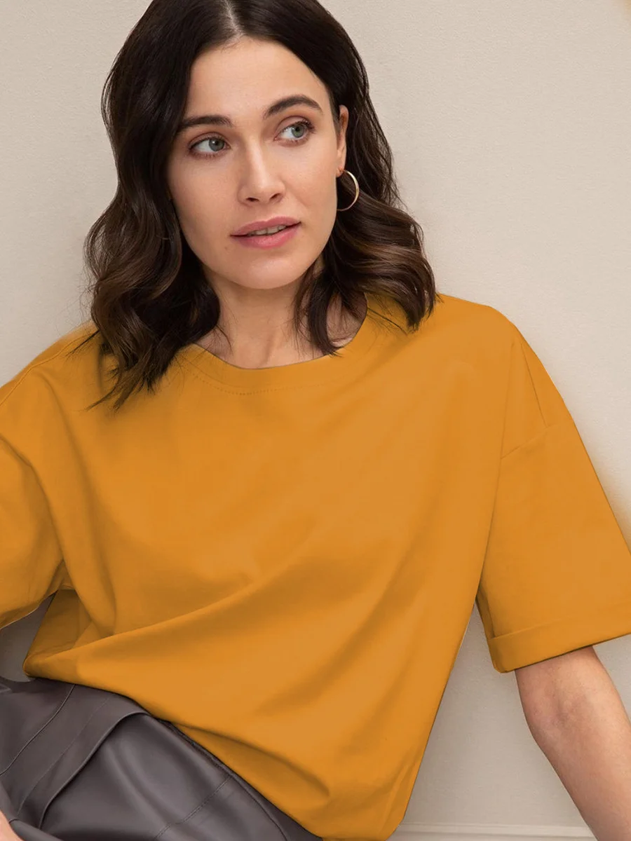 Athvotar Athvotar Hot Summer T-Shirt Women's Pure Cotton 16-Color Basic Loose Top Ins Soft T-Shirt