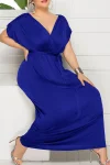 Plus Size Elegant Lace Up Solid Deep V Neck Maxi Dress