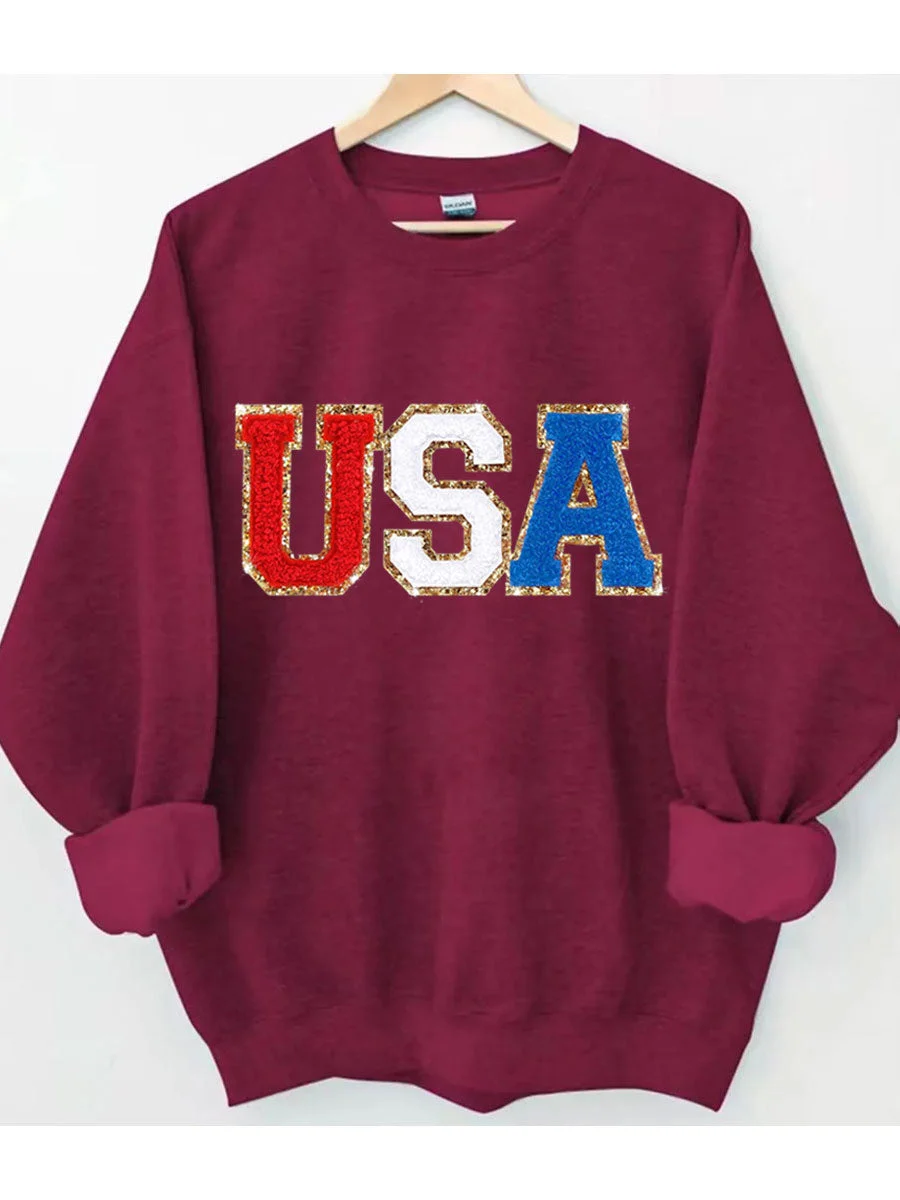 Chenille Patch USA Sweatshirt