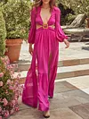 Solid Color Deep V-Neck Long Sleeves Maxi Dress