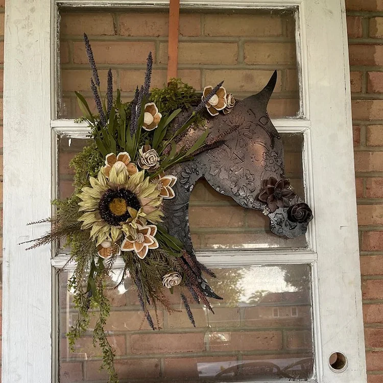 Autumn equestrian wooden flower door hanger- Entry Way Wall Hanger