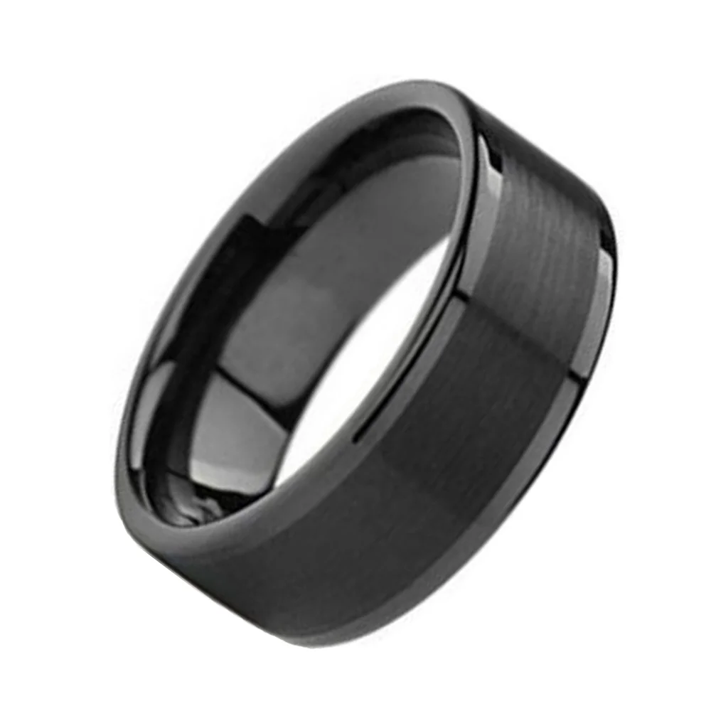 6MM 8MM Black Tungsten Carbide Rings Center Brushed Polished Finished Width For Men