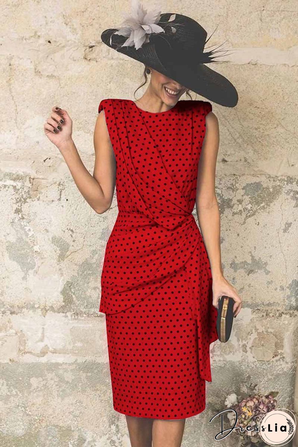 Sexy Polka Dot Pack Hip Sleeveless Midi Dress(4 Colors)