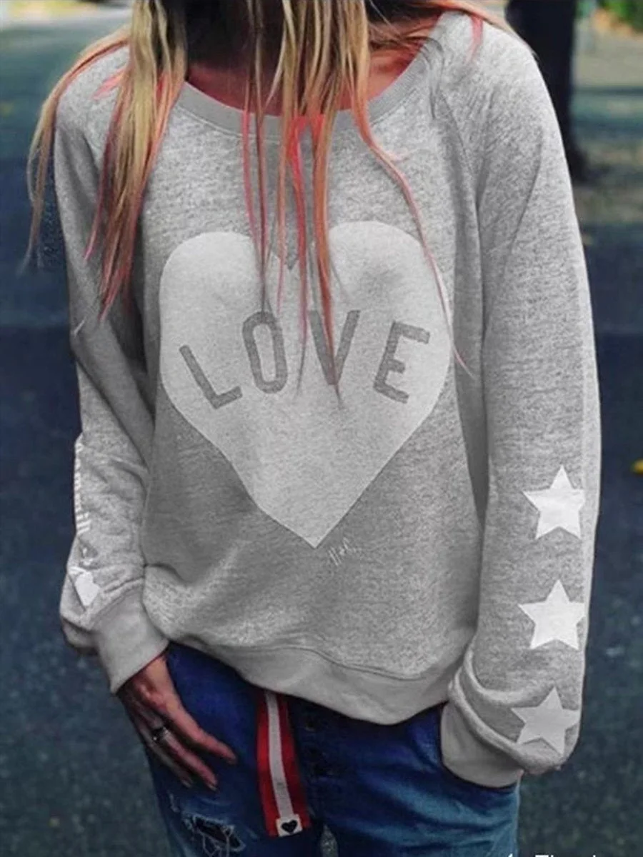 Loose Round Neck Print Sweatshirt