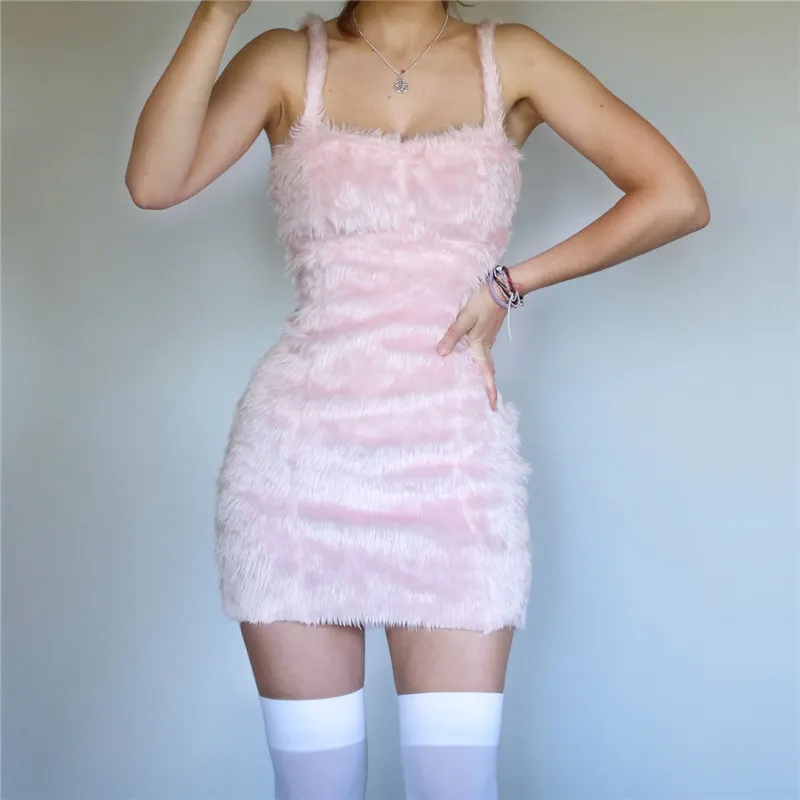 PINK FURRY SLING HIP DRESS