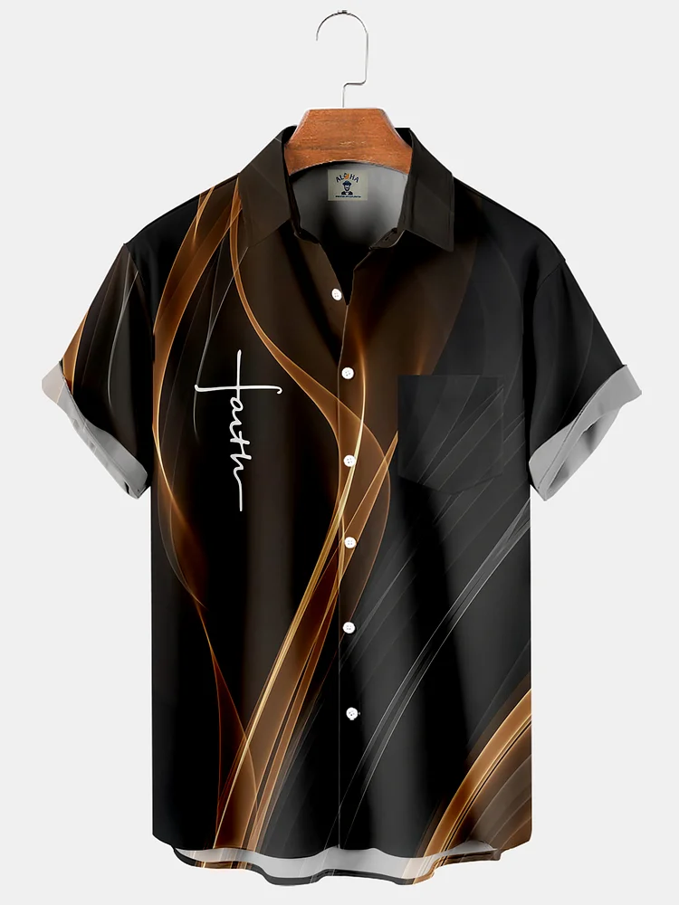 Men's Easter Simple Streamer Cross FAITH Print Short Sleeve Shirt
