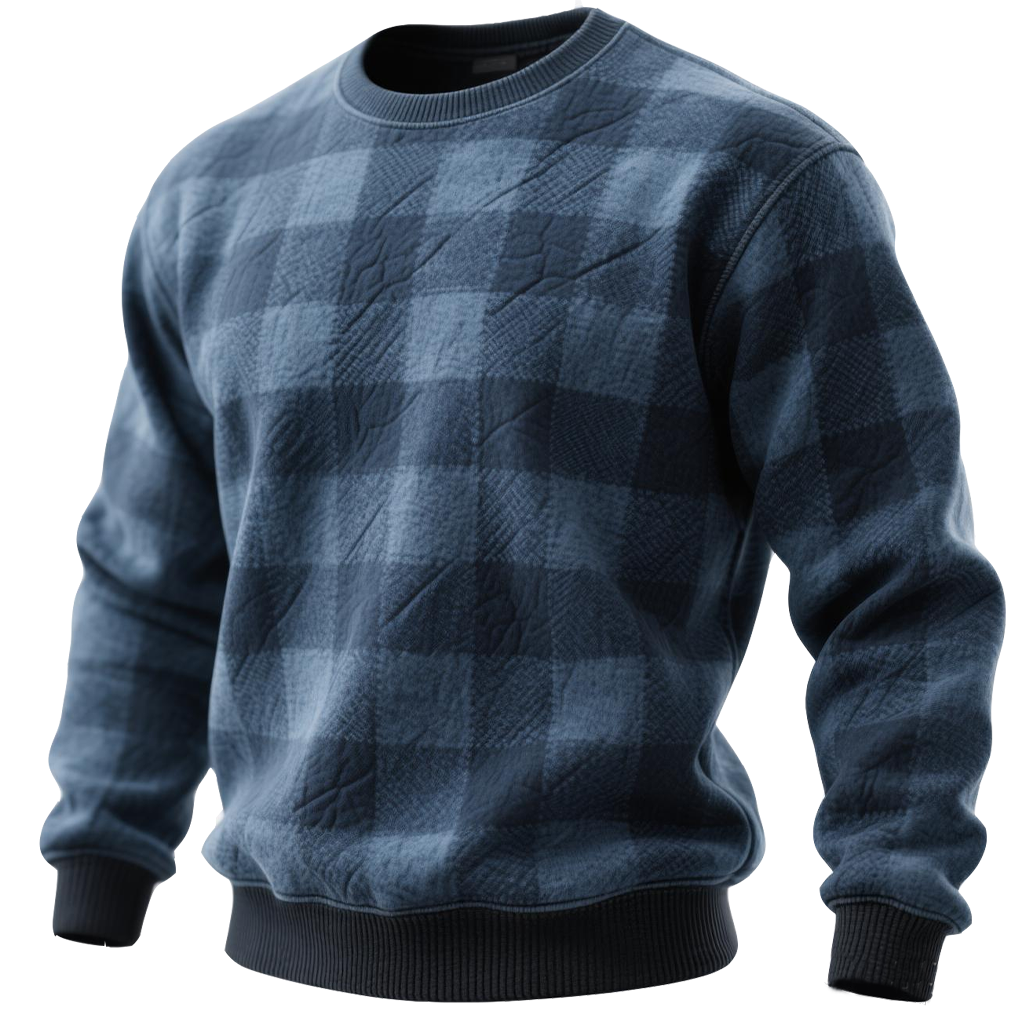 Men's Vintage Blue Plaid Pattern Print Crew Neck Sweatshirt-inspireuse