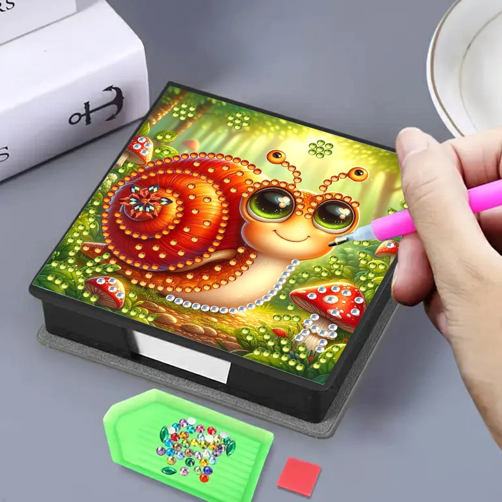 PU Snail Diamond Painting Notecard Box with Papers for DIY Art Craft