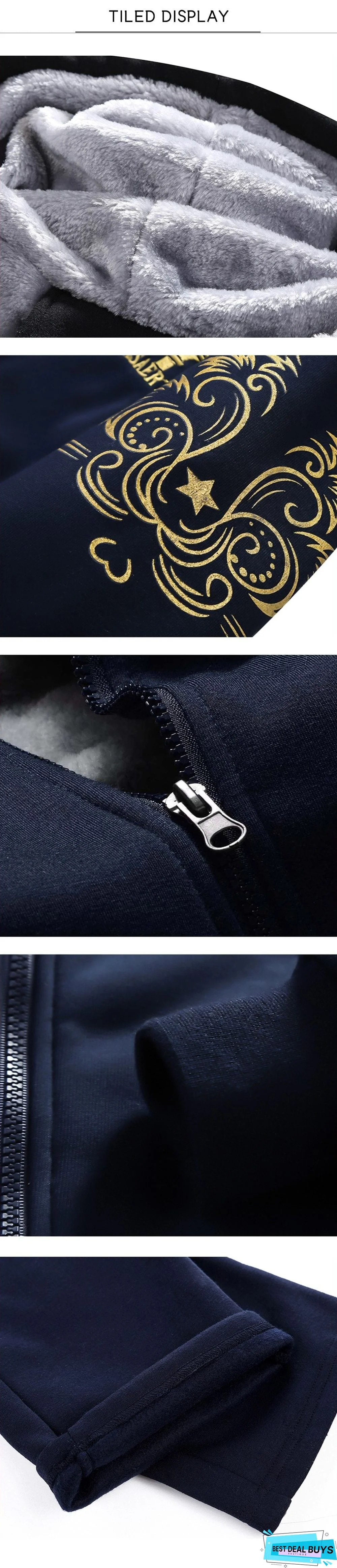 Men Fleece Warm Printed Coat Hooded Pullover Hoodie Sweatshirts Sweatpants Suit