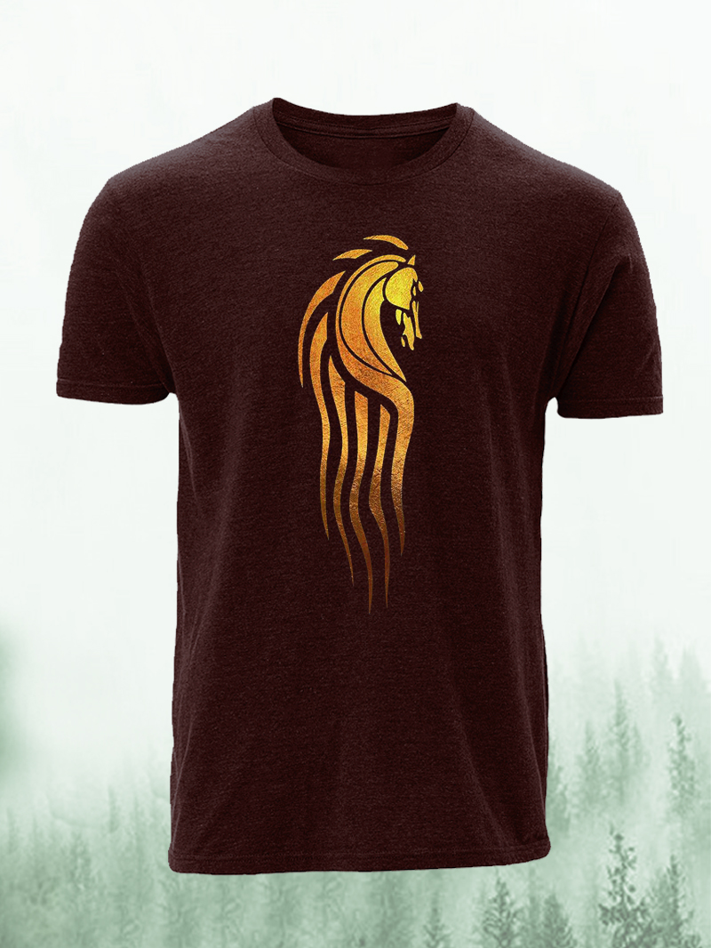 Men's Golden Horse Head Print Casual Short Sleeve T-shirt
