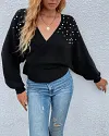 Pearls Decor Batwing Sleeve Sweater