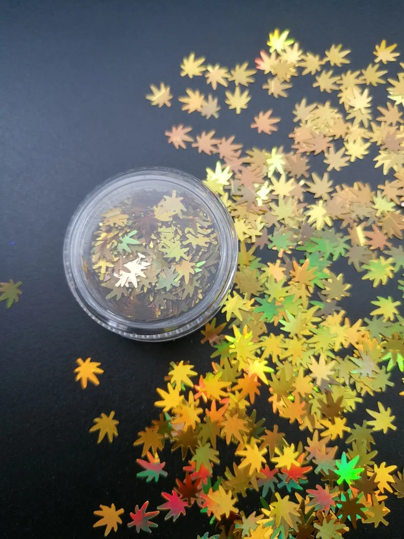 Gold Silver Glitter Nail Foil Sticker Adhesive Transfer Paillette Flake Full Cover Weed Leaf Decal Decor Decoration Manicure