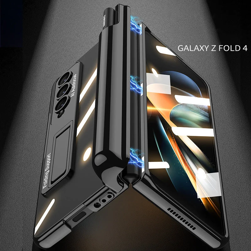 For Samsung ZFold4 Magnetic Hinge Folding Shell Film Electroplating Bracket Pen Slot Mobile Phone Case
