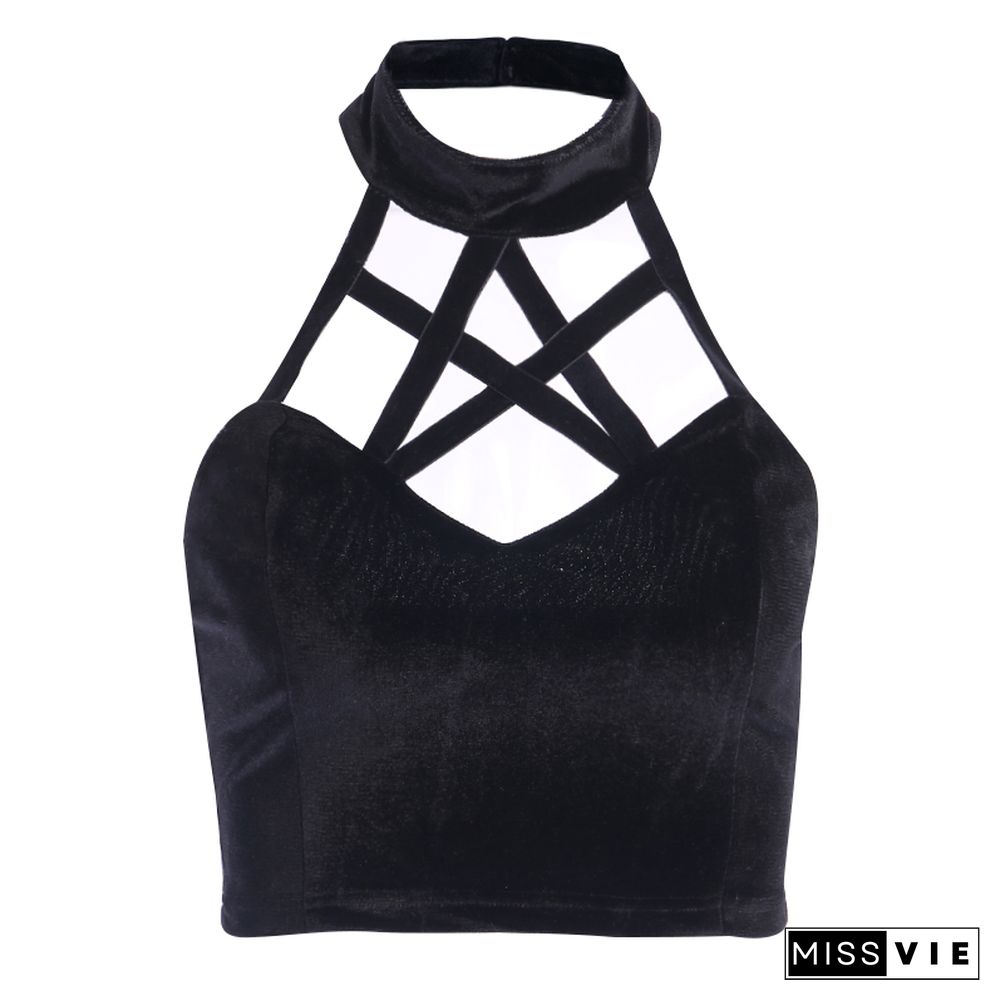 Goth Cross Print Lace Bodycon Crop Tops Camis Sexy Y2K Aesthetic Black Red Basic Corset Tank Top Summer Clothes For Women Girls