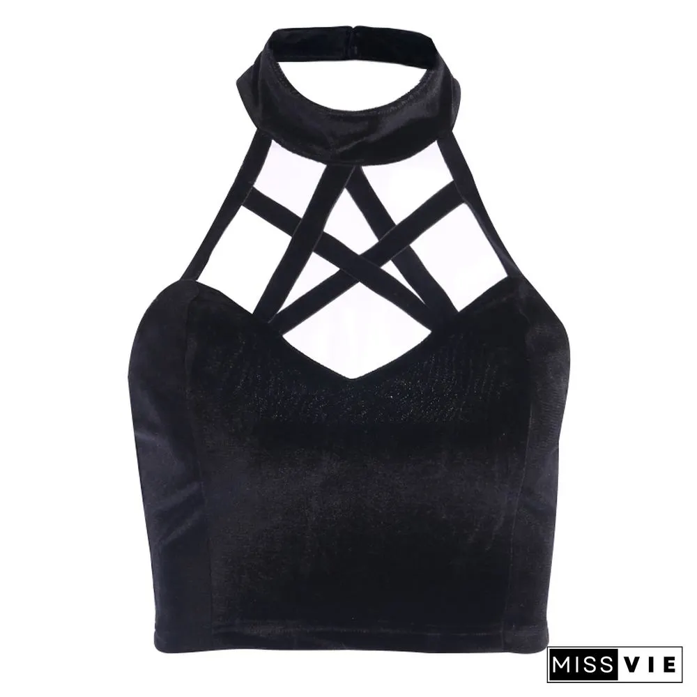 Goth Cross Print Lace Bodycon Crop Tops Camis Sexy Y2K Aesthetic Black Red Basic Corset Tank Top Summer Clothes For Women Girls