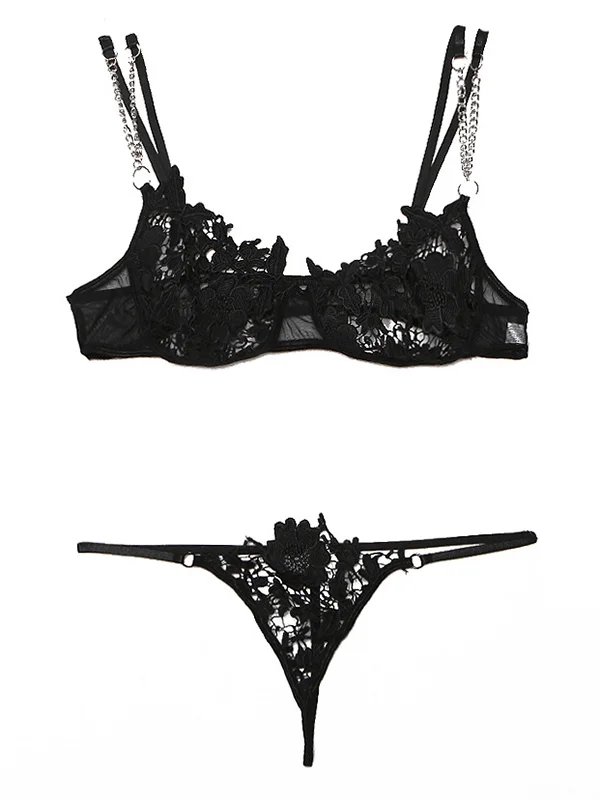 Sexy Lace Split-Joint Gorgeous Embellished Underwired Split Bodysuit Lingerie