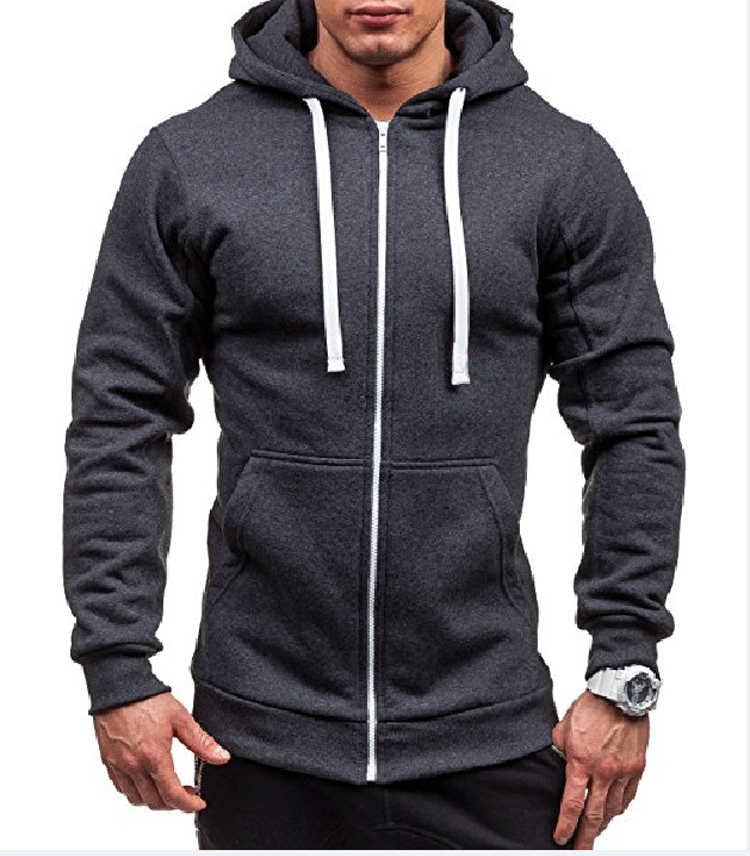Fashion Men's Sports Zip Jacket Cotton Solid Hoodie Sweatshirts