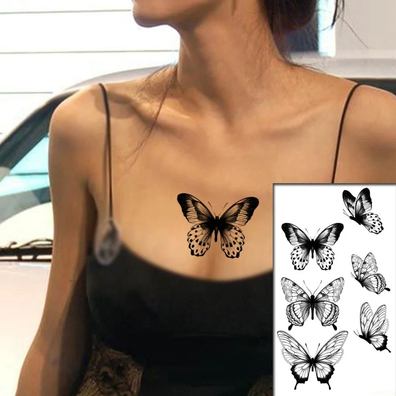 Waterproof Temporary Tattoo Sticker Black Wolf Arrow Rose Butterfly Flash Tattoos Totem Line Body Art Hand Fake Tatoos Women Men