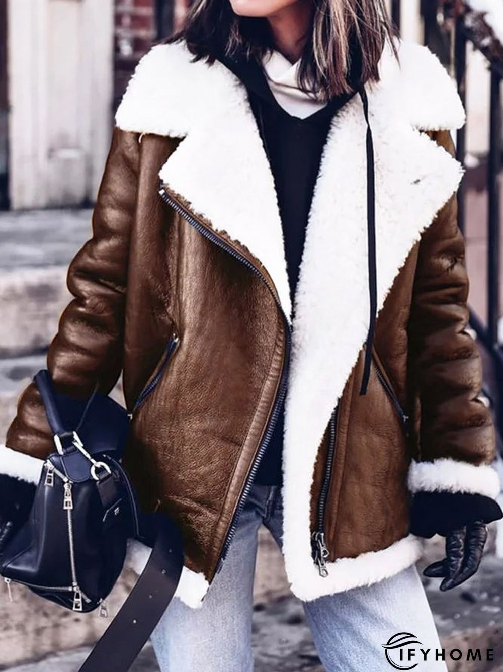 Furry Buckle Lapel Collar Faux Fur Jacket Plus Size Warm Coat Jacket | IFYHOME