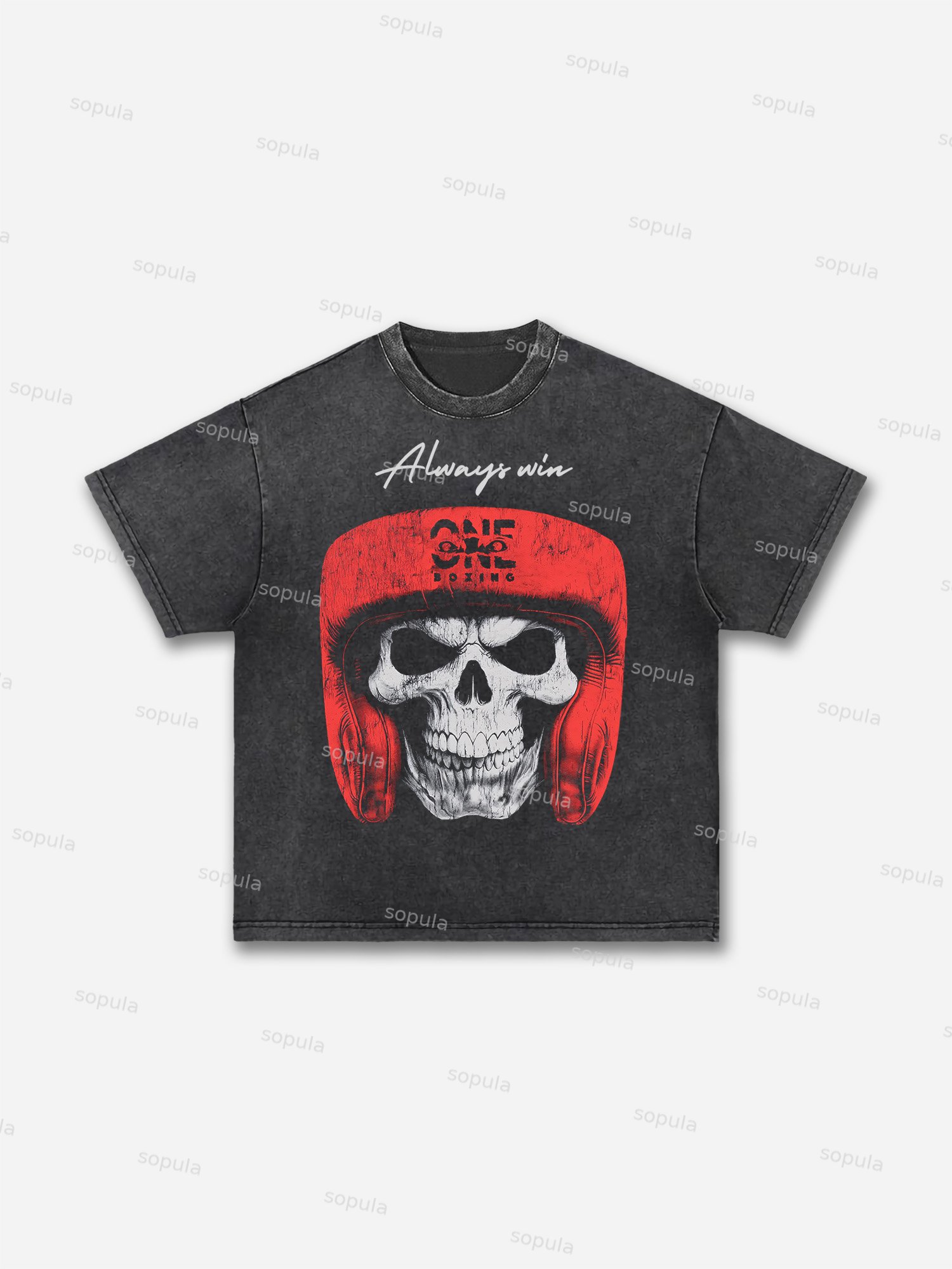 Big Head Skull Boxing Graphic Acid Wash T-shirt