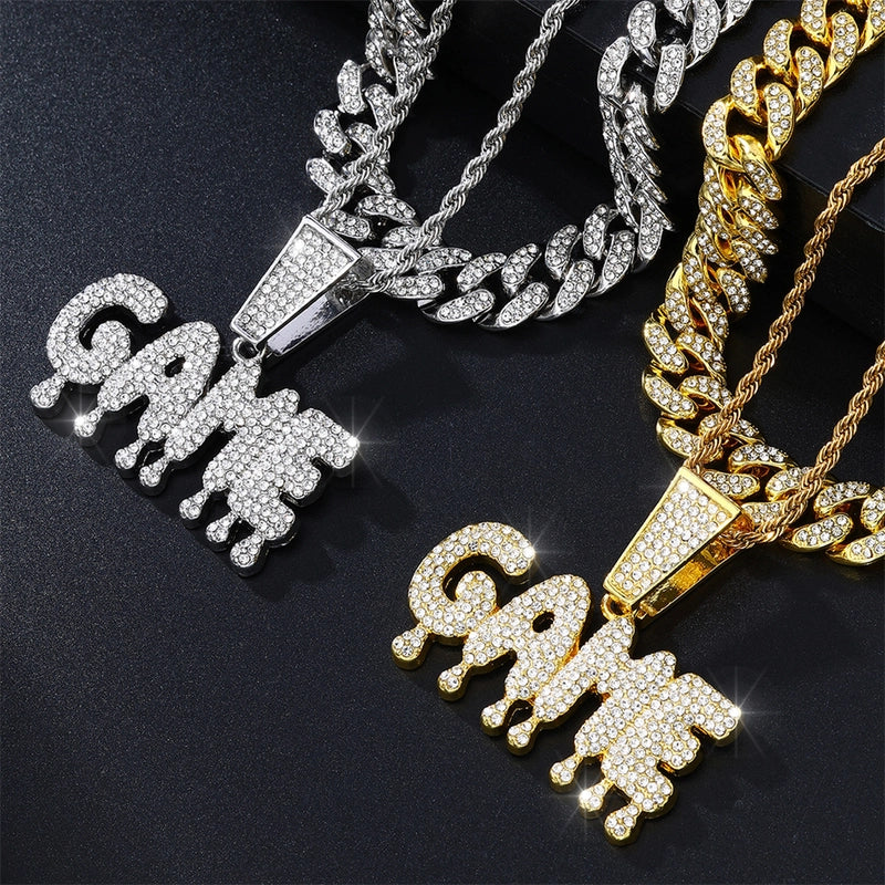 Hip Hop Game Letter Pendant Necklace Full Diamond Full Zirconium Gold Plated Cuban Link Chain Advanced Accessories