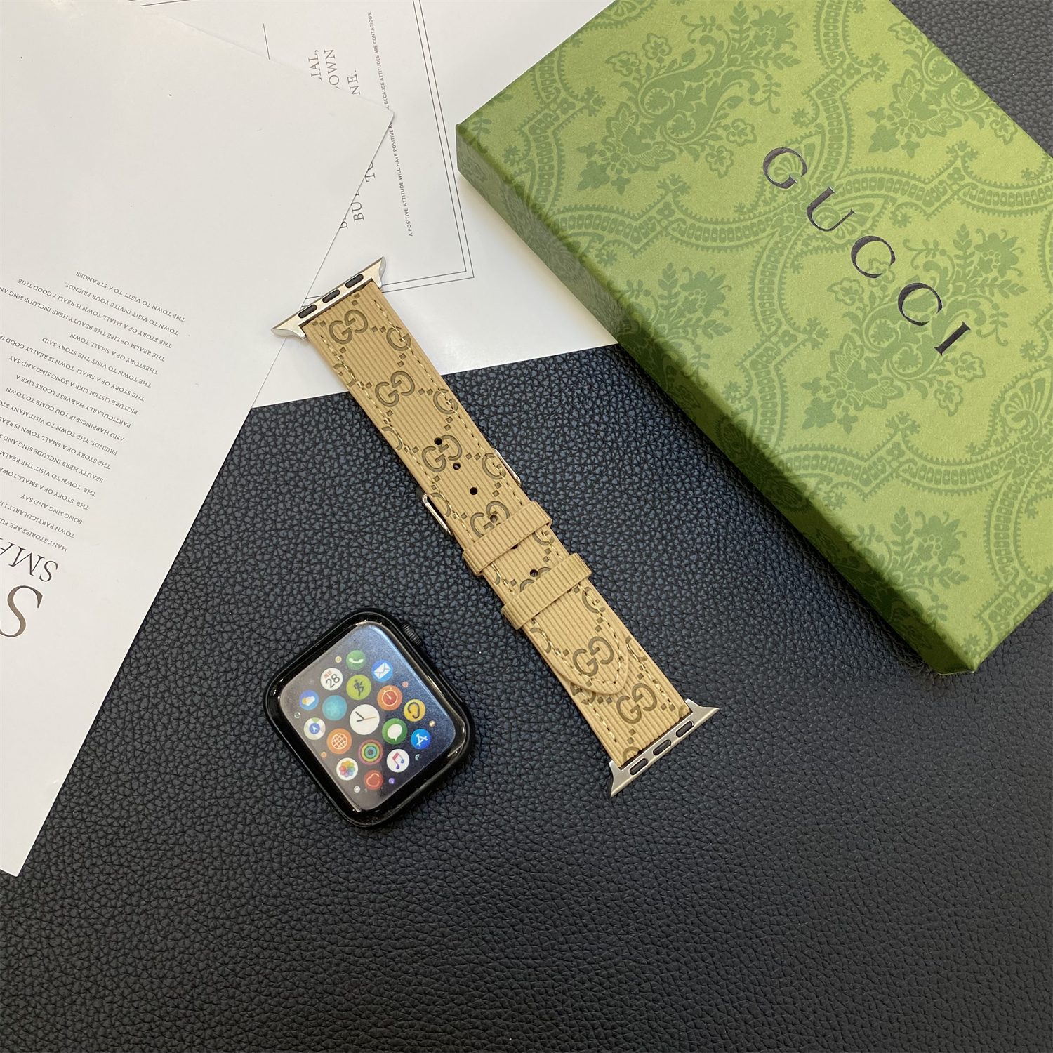 Gucci Genuine Leather Vertical Embossed Apple Watch Replacement Strap