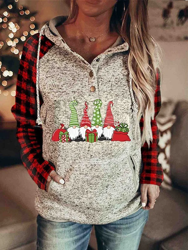 Christmas Printed Red Checked Children's Hoodie