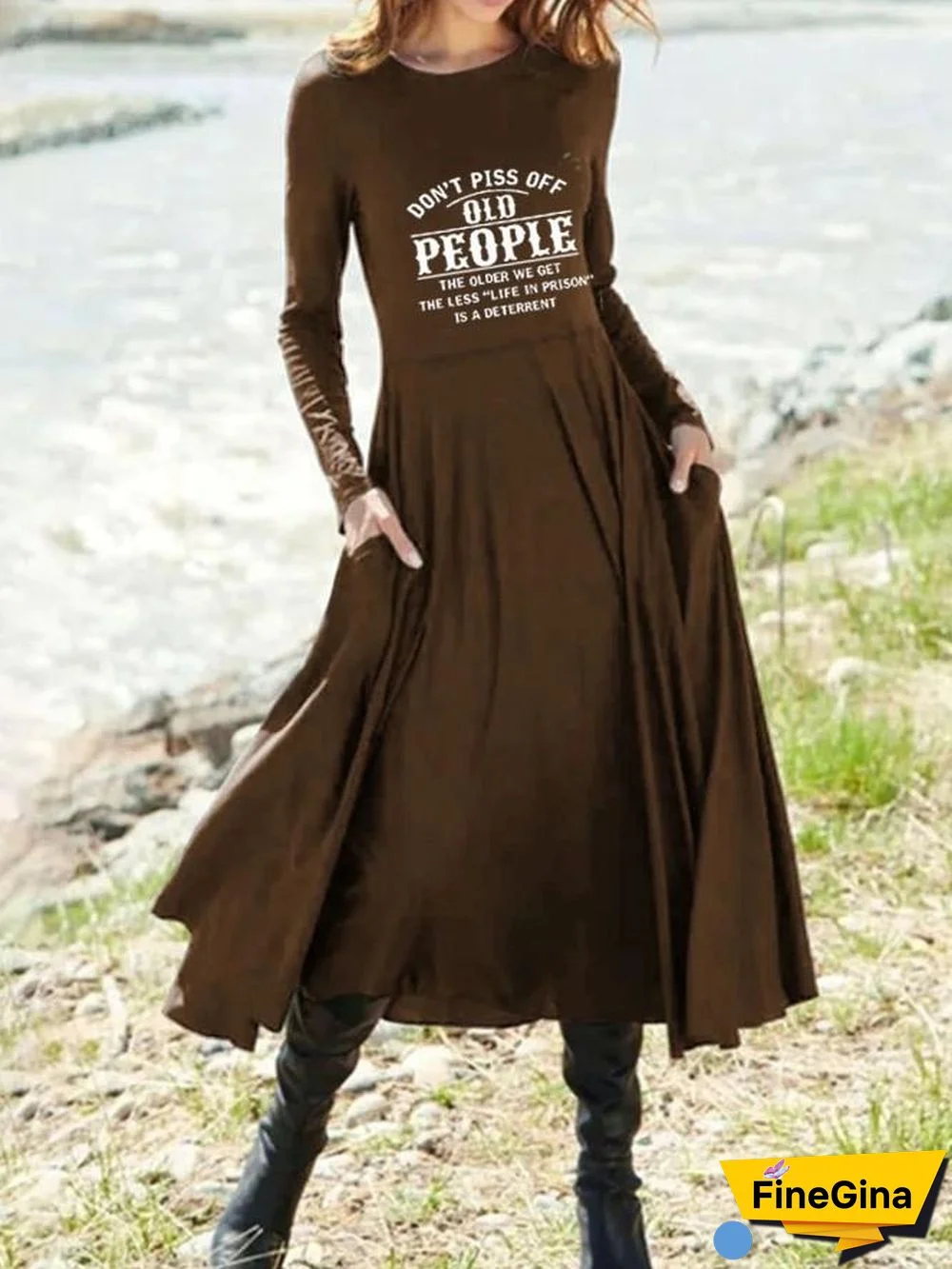 Soft Round Neck Letter Printed Dress