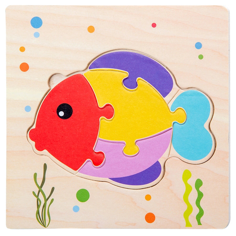 Kindergarten Children’s Enlightenment Early Education Cognition Cartoon Animal Cognition Hand-held Board Wooden Three-dimensional Puzzle Wooden Toys