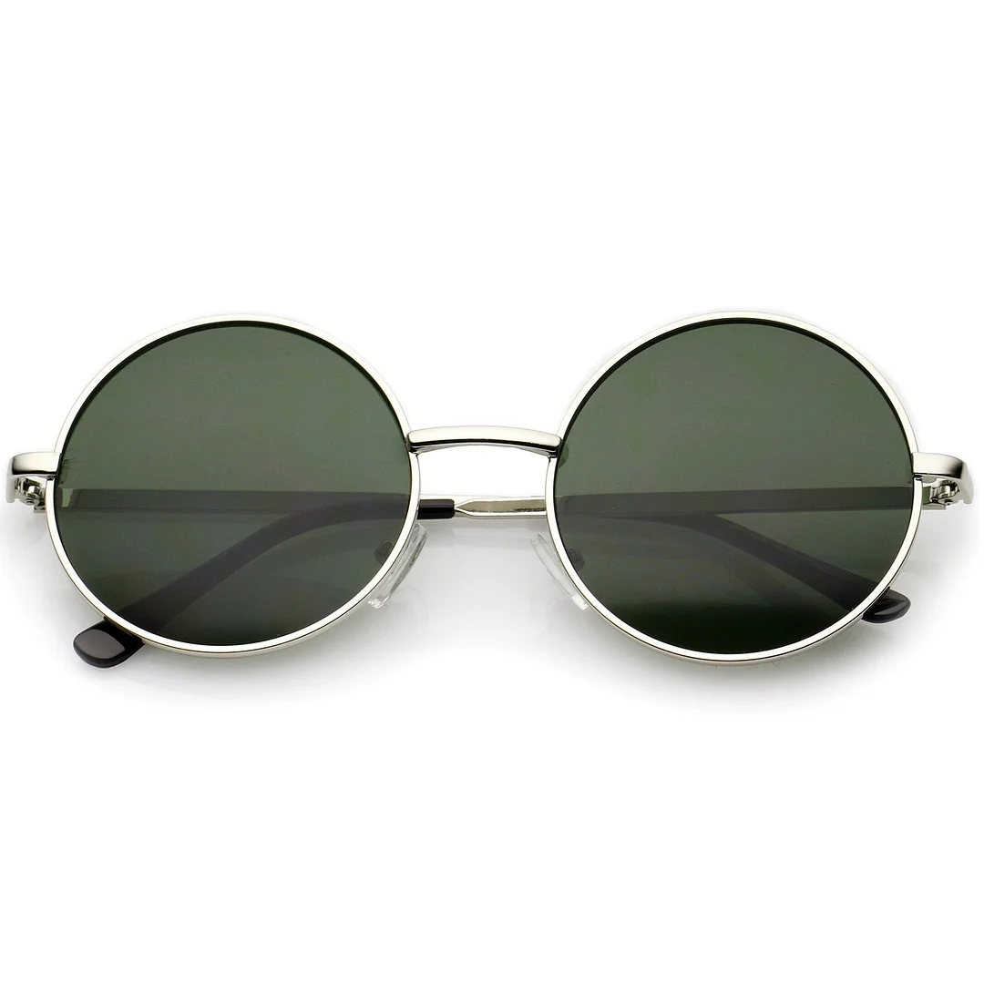 Retro Metal Frame Slim Temple Neutral-Colored Lens Round glasses 51mm