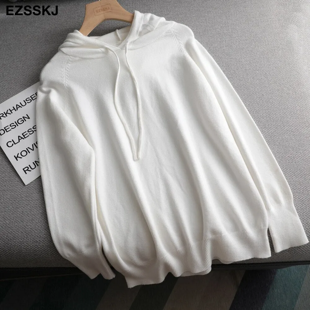 casual Autumn spring hooded sweater Pullovers Women female 2020 loose sweater knit Jumpers top