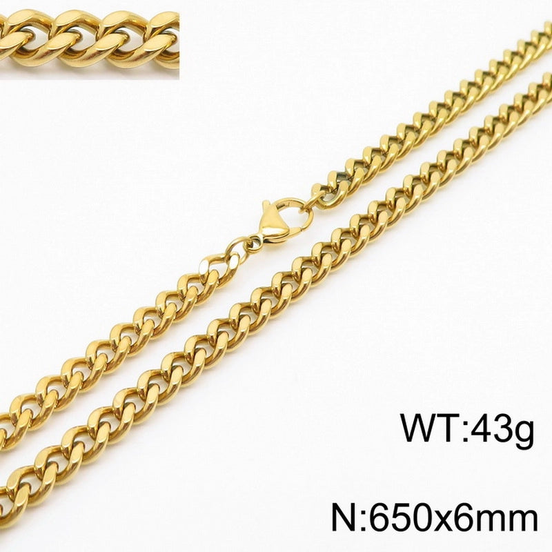Fashion Simple Bracelet Stainless Steel Six-Sided Grinding Chain Choker Necklace