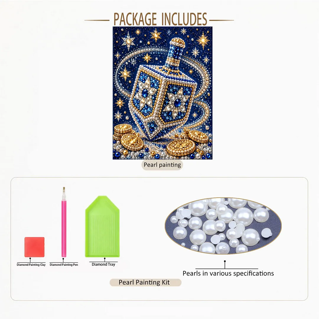 Framed Pearl Painting Kit Hanukkah Dreidel for Adults 11.81x15.75in