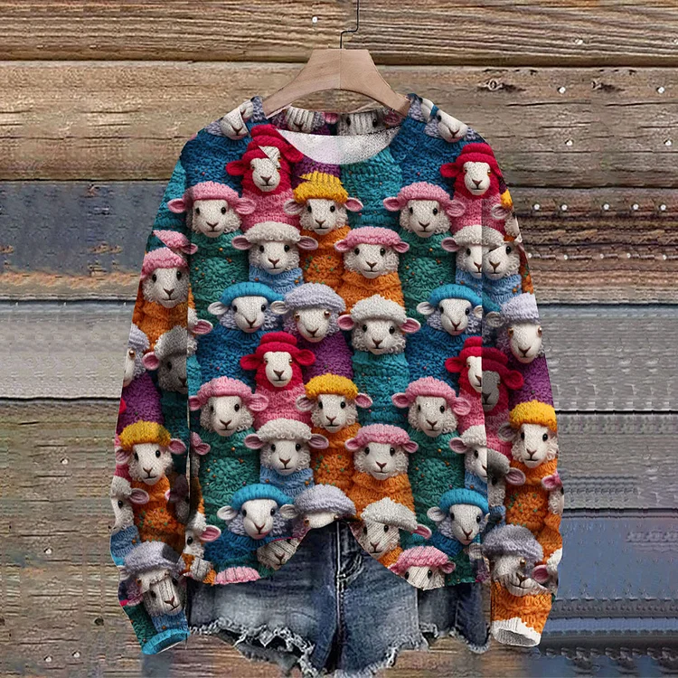 🔥kukelife🔥Sheep Print Knitted Pullover Sweater