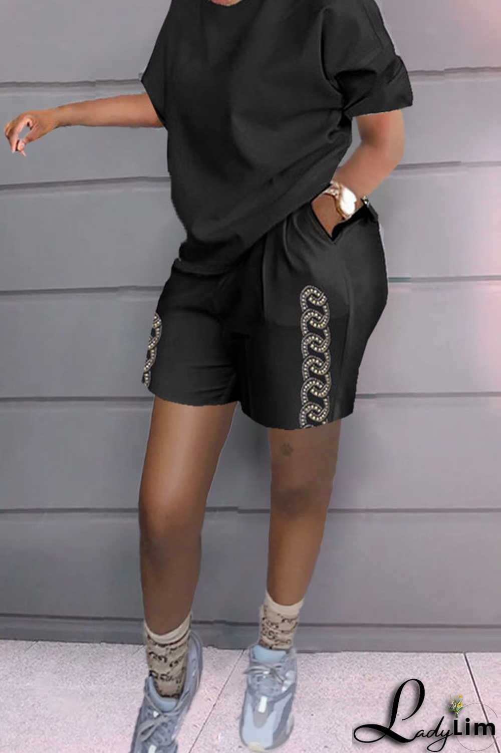 White Yellow Casual Print Patchwork O Neck Short Sleeve Two Pieces