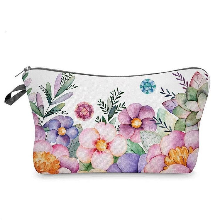 Flowers Printed Hand Hold Travel Storage Cosmetic Bag Toiletry Bag