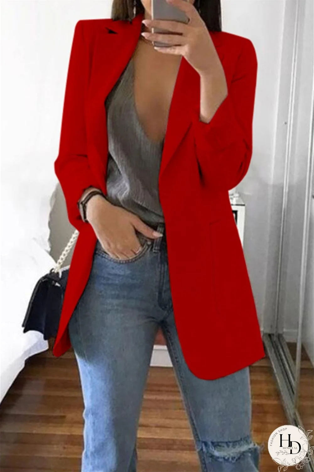 Red Casual Long Sleeves Suit Jacket