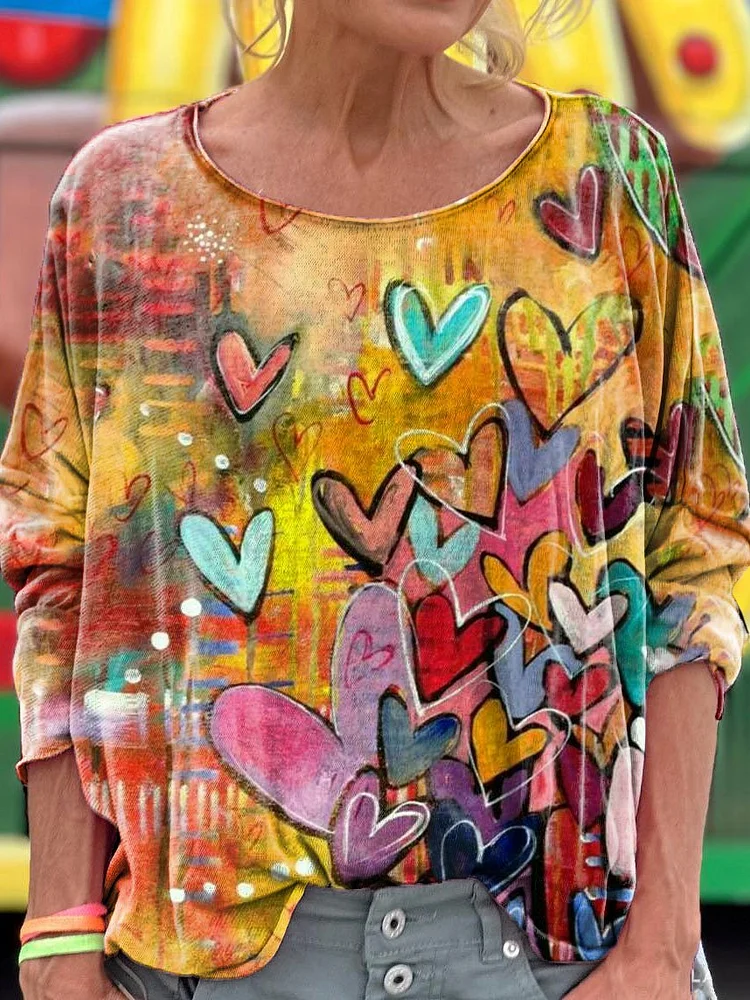 Women's Heart-Shaped Gradient Tie-Dye Print T-shirt